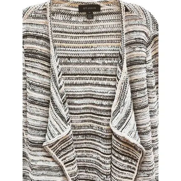 St. John Knits Caviar Ribbon Knit Waterfall Cardigan M Quiet Luxury